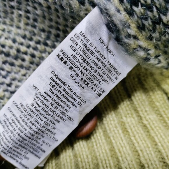 Tory Burch Light Green Mohair-Blend Plaid Brushed Intarsia-Knit Cardigan Medium - Picture 11 of 15